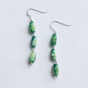 Green Glass Sterling Silver Dangle Earrings / Gift for Her / Sterling Jewelry / Glass Earrings