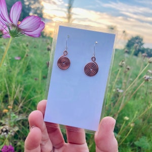 Wire Wrapped Spiral Earrings / Gold Earrings / Copper Earrings / Gold Dangle Earrings / Small Earrings / Gift for Her