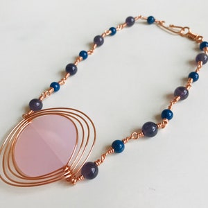 Copper Wire Wrapped Gemstone Choker / Rose Quartz / Amethyst / Sapphire / Gemstone Jewelry / Gift for Her / February, September Birthstones