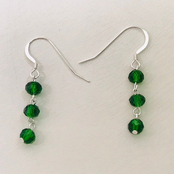 Sterling Silver Emerald Green Faced Crystal Earrings / Crystal Jewelry / Green Jewelry / Sterling Silver Earrings / Gift for Her