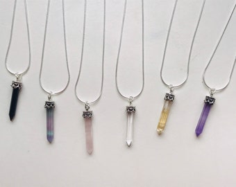 Minimalist Jewelry - Sterling Silver Crystal Point Pendant: Amethyst, Rose Quartz, Onyx