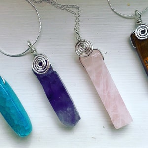 Sterling Silver Crystal Pendant / Amethyst, Rose Quartz, Jasper, Lapis, Aventurine, Tiger Eye, Agate / Healing Crystal / Gemstone Jewelry