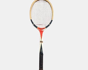 Spalding Pancho Gonzalez Prize Cup Vintage Wood Tennis Racket | orange white racquet for racket wall | tennis display | USA wall decor
