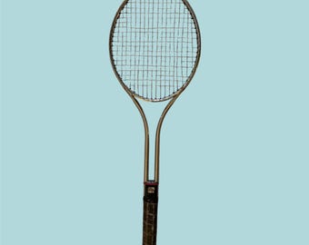 Vintage Silver Metal Tennis Racket with black grip | antique tennis decor | racket wall decor | vintage Metal racket | US Open gift