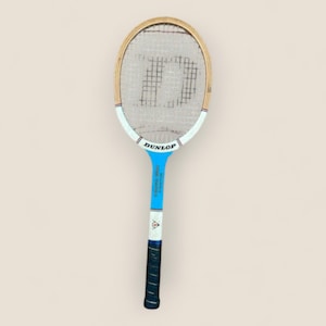 Dunlop Virginia Wade vintage wood tennis racket | blue tennis racquet | retro tennis gear | tennis antiques | wall hanging | old racket wall