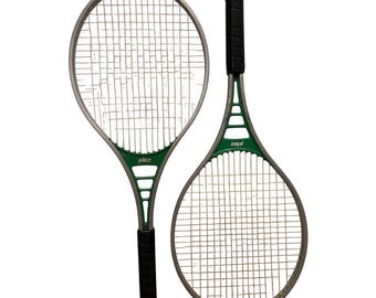 Prince Classic 110 Set of 2 Vintage Tennis Rackets | Green Aluminum rackets white cover | vintage tennis racket | racket wall decor | 1970s