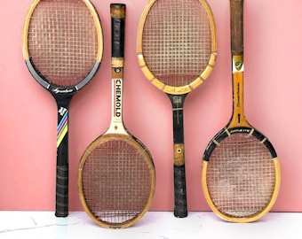 Vintage Wooden Tennis Rackets -Single {CHOICE} | for Decor | Chemold Wilson Rod Laver Net King | mid-century aesthetic | rustic | US Open