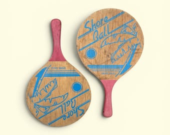 Set of 2 vintage Shore Ball paddles | pink wooden paddleball racquets | dorm decor | new in package | beach paddleball set | pink paddles