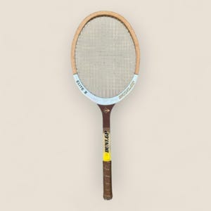 Dunlop Elite II Vintage Wooden Tennis racket | yellow | antique tennis gear | old racket wall | retro sports decor | tennis player gift