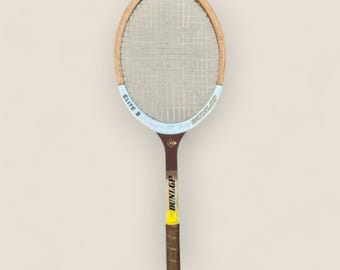 Dunlop Elite II Vintage Wooden Tennis racket | yellow | antique tennis gear | old racket wall | retro sports decor | tennis player gift