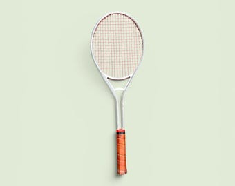 Vintage Metal Tennis Racket with Red Accents | antique tennis decor | racket wall decor | vintage Metal racket | US Open | tennis gift