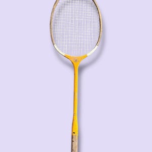 Paramount Yellow White Vintage Wooden Badminton Racquet | Vintage wood racket | vintage tennis decor | racket wall ideas | badminton racket