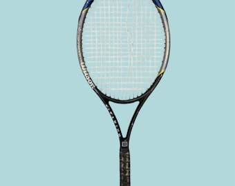 Wilson ProStaff Titanium Tennis Racket | Classic Tennis Racket | Blue Silver Yellow Racket | Tennis Decor | US Open | Tennis Play