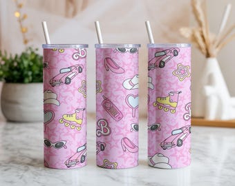 Retro Pink Girly Tumbler Wrap PNG – Sublimation Design (Digital Download)