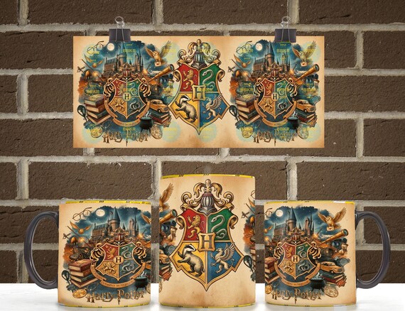 Harry Potter 11oz 15oz Mug Wrap PNG | Hogwarts Crest Coffee Mug Seamless Sublimation Design | Digital Download PNG File