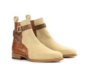 Handmade Suede & Croc Leather Jodhpur Boots | Buckle Ankle Boots