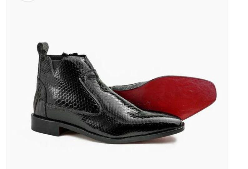 Men's Black Python Leather Chelsea Boots, Italian Style Ankle Dress ...