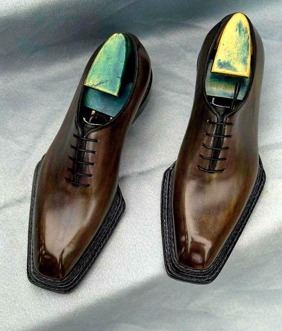 brown square toe dress shoes Handmade Brown Leather Oxfords Leather dress shoes, Men square toe formal shoes