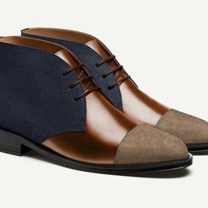 Handmade Two-Tone Leather Chukka Boots | Suede Ankle Boots