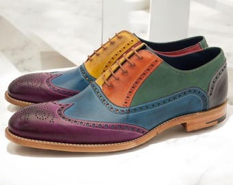 Handgjorda italienska läderbrogues: Färgglada wingtip oxford-skor