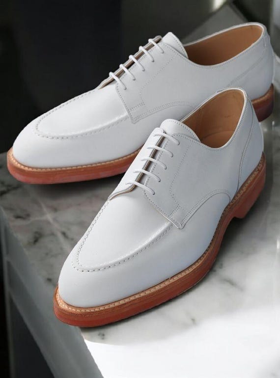 Handmade White Leather Derby Shoes|Formal dress shoes for men. Handmade White Leather Derby Shoes|Formal dress shoes for men.