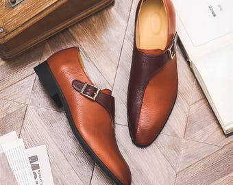 Sapatos sociais de couro marrom feitos à mão com tiras de monge: calçados formais de luxo