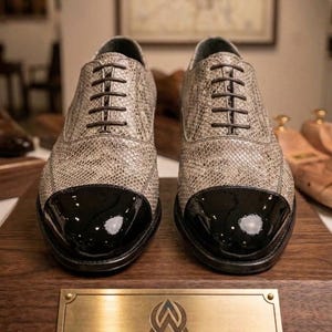 Python Skin Oxford Shoes Men, Snakeskin Cap Toe Dress Shoes, Handmade Leather Formal Shoes, Custom Size Exotic Snake Skin Oxfords
