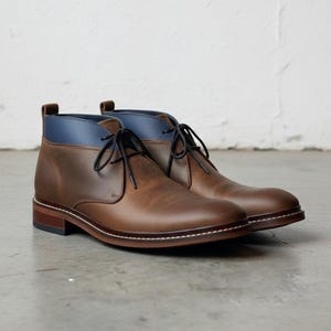 Men's Brown Leather Chukka Boots, Two-Tone Ankle Boots, Custom Made
