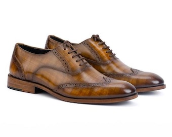 Men's Handmade Italian Leather Oxford Brogues | Wingtip Dress Shoes