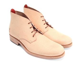 Handmade Mens Natural Leather Chukka Boots - Minimalist Desert Boots