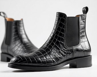 Handmade Crocodile Leather Chelsea Boots: Men's Luxury Dress Shoes