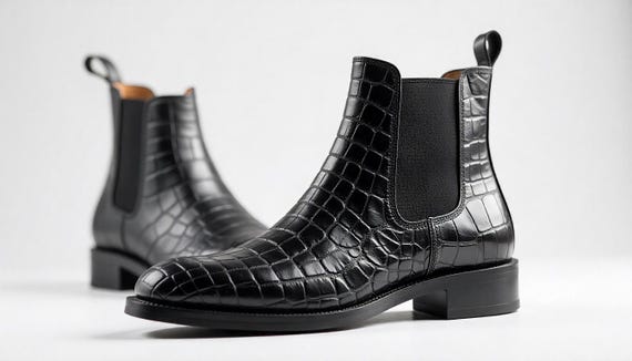 Handmade Crocodile Leather Chelsea Boots: Men's Luxury Dress Shoes