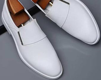 Handmade Men's Genuine off White Leather Wingtip Oxford Shoes Handcrafted  Full Brogue Formal Leather Dress Shoes for Man Men's Leather Shoes - Etsy