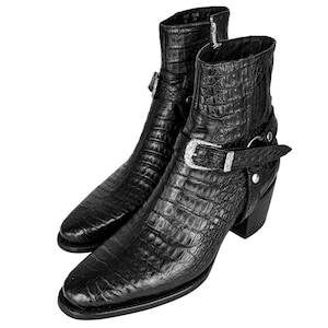 Black Crocodile Leather Western Ankle Boots | Handmade Pointed Toe