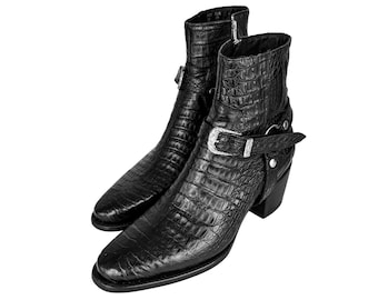 靴 Hand made Pointed toe leaher boots Handmade Black Leather Pointed Toe Cuban Heel Boots - Etsy