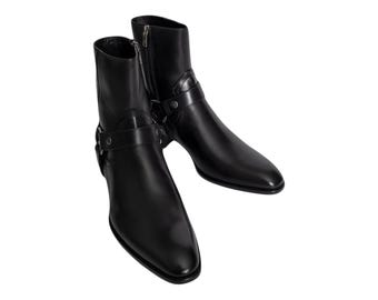 靴 Hand made Pointed toe leaher boots Handmade Black Leather Pointed Toe Cuban Heel Boots - Etsy Canada