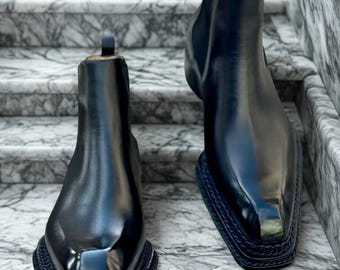 Handcrafted Black Leather Chelsea Boots | Men's Formal Dress Boots