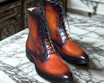Botas de cuero degradado de lujo para hombre / botas de vestir para hombre hechas a mano