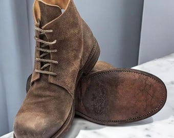 Handmade Brown Suede Chukka Boots: Rustic Leather Desert Boots