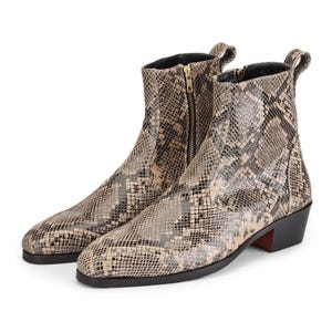 Handgefertigte Lederstiefel mit Schlangenmuster, spitzer Zehenpartie und Reißverschluss, Western-Stil