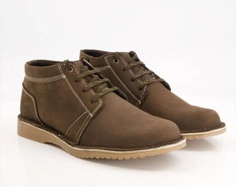 Men's Handmade Nubuck Chukka Boots | Brown Lace-Up Ankle Boots