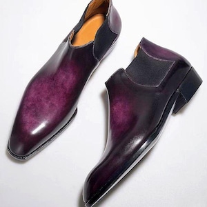 Handmade Purple Patina Leather Chelsea Boots | Italian Style