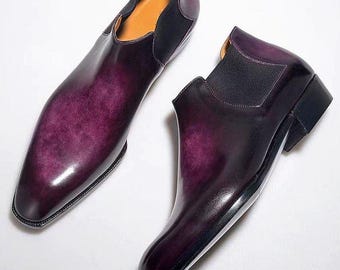 Handmade Purple Patina Leather Chelsea Boots | Italian Style