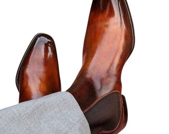 Handmade  Brown Leather Chelsea Boots | Classic Formal & Casual Ankle Boots| Italian style shoes