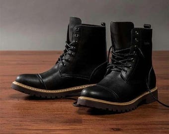 Handmade Italian Leather Lace-Up Ankle Boots | Men's Combat Style