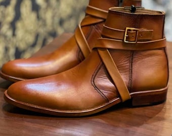 Handmade Jodhpur Leather Ankle Boots, Single Buckle Strap Dress Shoes