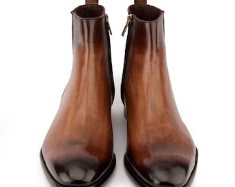 Handmade Brown Leather Chelsea Boots | Men's Ankle Dress Boots