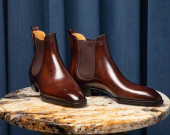 Handmade Brown Leather Chelsea Boots | Full Grain Ankle Dress Boots
