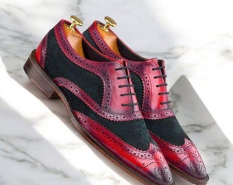 Handmade Two-Tone Suede Leather Oxford Brogues