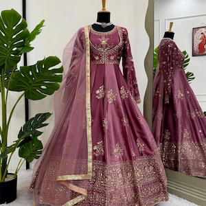 Anarkali Kleid mit Dupatta | Indisches Brautkleid | Besticktes ethnisches Outfit | Party Tragen Langes Kleid | Traditionelle Festliche Kleidung